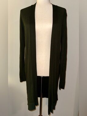 LOFT Ribbed Open-Front Cardigan in Olive
